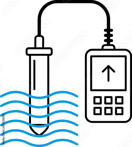 Digital Water Quality Tester Icon , pH Meter, TDS Sensor, and Liquid Testing Device Illustration