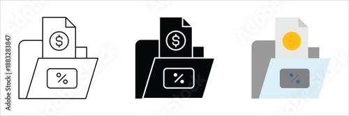 Digital financial management folder icon representing economic data, budgeting, and investment tracking with percentage calculations for business analytics