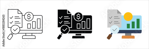 Comprehensive financial data analysis and business growth report monitoring on a digital screen, visualizing auditing success and revenue tracking