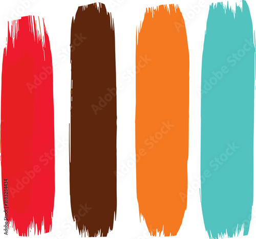 Colorful Acrylic Paint Brush Strokes Set Featuring Red Brown Orange and Cyan Blue Artistic Texture Smears for Creative Graphic Design Background