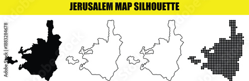 Jerusalem map silhouette vector set various design styles collection for geographical illustration vector