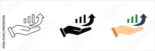 Conceptual illustration depicting a hand presenting an upward trending bar graph, symbolizing business growth, financial success, and data visualization for progress and achievement