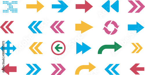 Collection of colorful flat design directional arrows and symbols isolated