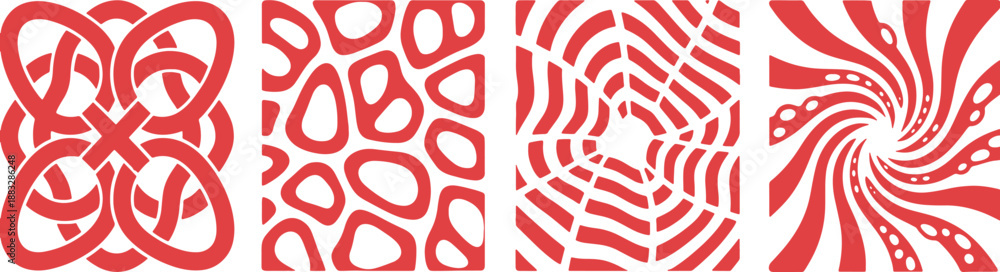 Fototapeta premium Collection of abstract decorative swirl and maze patterns in red
