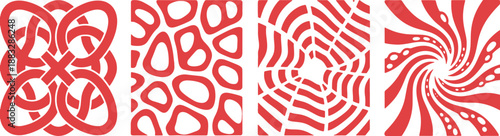 Collection of abstract decorative swirl and maze patterns in red