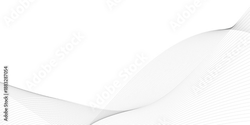 Minimal abstract grey wave line background with smooth flowing parallel curves, digital frequency waveform design in thin linear style for technology, business, and creative presentations