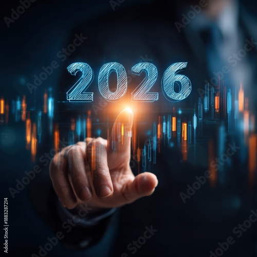 A forward-looking perspective, using the year 2026 to evoke anticipation and hope. The image captures the essence of forecasting, planning. ..Created with Generative AI, not depicting real subjects.