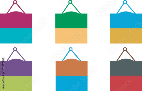 Set of colorful layered geometric shapes with hanging hooks