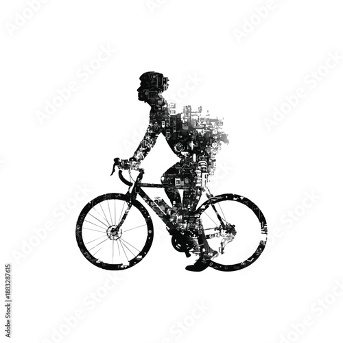Mosaic silhouette of a cyclist on a bike black