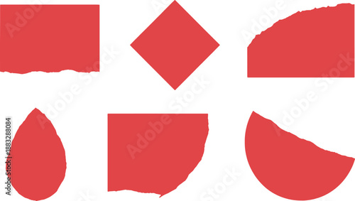 Set of red abstract geometric shapes isolated on transparent background