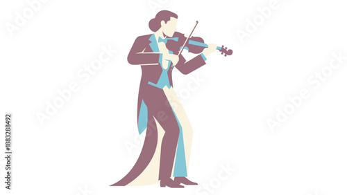 Elegant musician playing violin with focused expression and graceful posture in performance.
