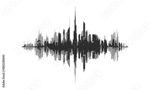 City skyline sound wave reflection black