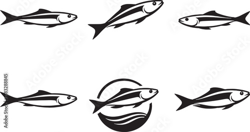 Sardine Fish Silhouette Icon Set