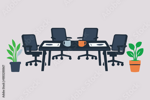 boardroom for four with coffee and business documents