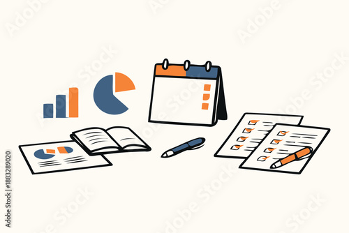 business planning setup with calendar,reports,and charts