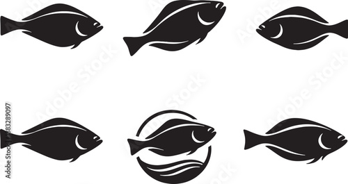 Halibut Fish Silhouette Icon Set