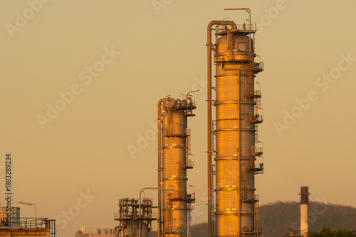 Slika na platnu Fluid catalytic cracking distillation unit of oil refinery industrial petroleum process plant