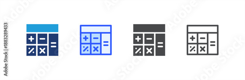 Calculator icon multiple style collection. Vector illustration.
