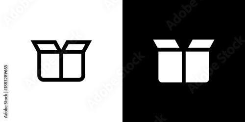 Open Box concept with flat Black White Background. Vector illustration.