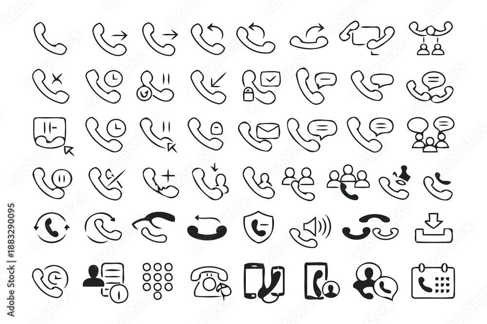 Fototapeta premium hand-drawn phone and communication icons: calls and messages