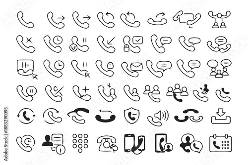 hand-drawn phone and communication icons: calls and messages