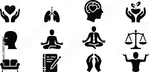 Black and white of health and wellness concepts silhouettes