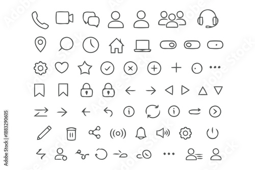 hand-drawn icons: actions,users,and communication elements