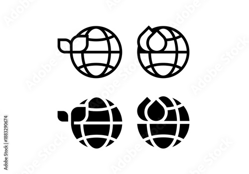 globe icon vector with leaf icon and water drop or oil drop