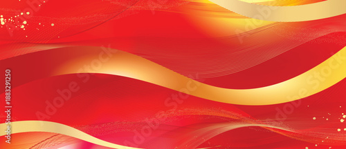 Chinese New Year luxury abstract wave vector background with red ribbons and gold gradients. Elegant premium design for banners, posters, invitations and packaging.