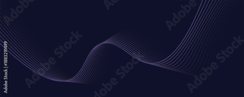 Dark abstract background with glowing wave. Shiny moving lines design element. Modern purple blue gradient flowing wave lines. Futuristic technology concept. Vector illustration