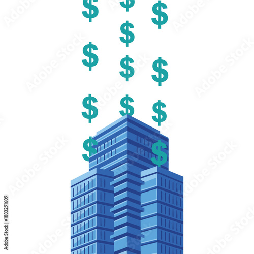 Financial building with dollar signs representing investment and wealth.