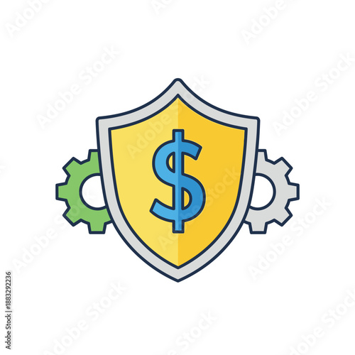 Financial security concept with shield and gears representing protection and stability.