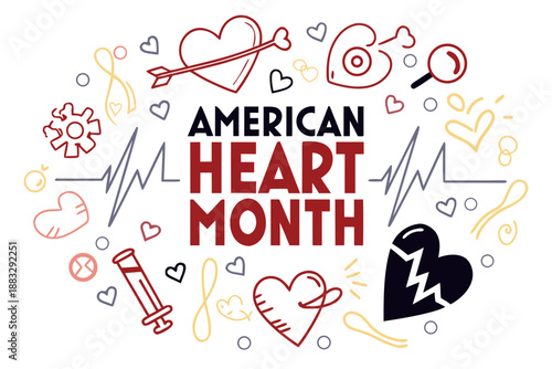 American Heart Month Vector Illustration, Heart Health Awareness and Cardiovascular Care Concept