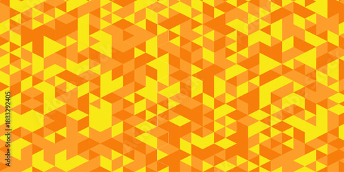 Abstract geometric orange background seamless mosaic and low polygon triangle texture wallpaper. Triangle shape retro wall grid pattern geometric ornament tile vector square element.
