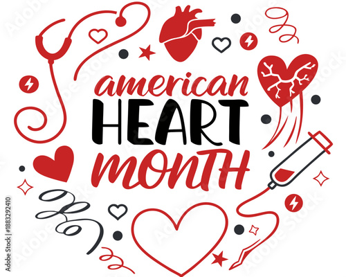 American Heart Month Vector Illustration, Heart Disease Prevention and Healthy Lifestyle Design
