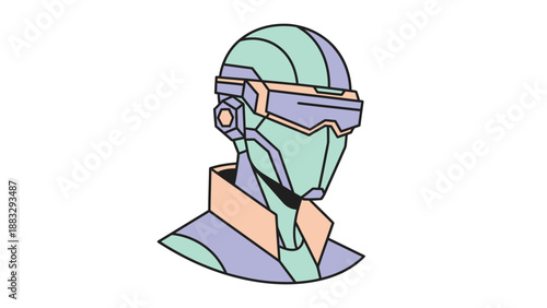 Futuristic robot head with visor and collar, a detailed illustration.
