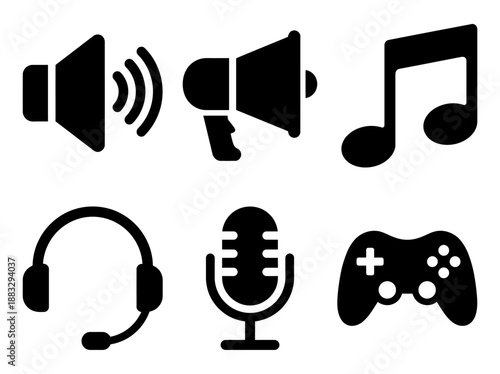 Vector set icon collection for music and gaming concepts