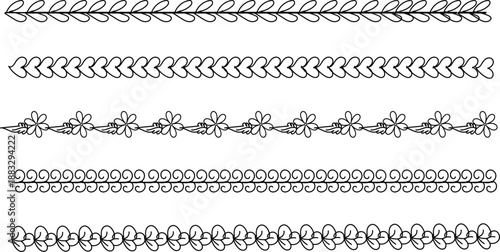 Collection of hand drawn decorative floral and botanical line borders for wedding invitations and greeting card design