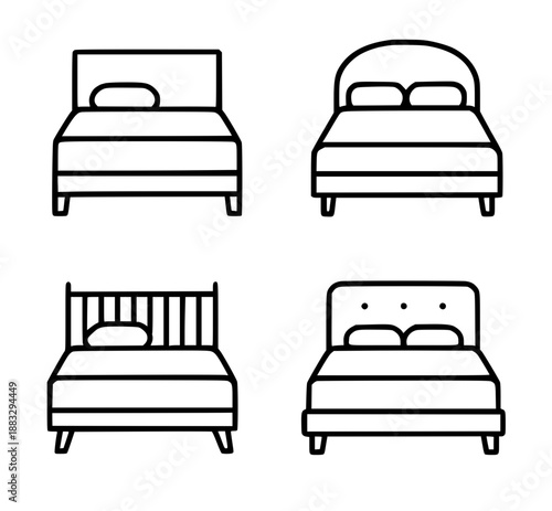 4 bed illustrations, outline, transparent background