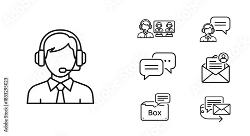 Customer Service Icons: Operator, Chat, Email, Support, Communication