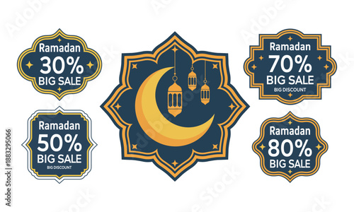 Ramadan sale discounts and crescent moon icons