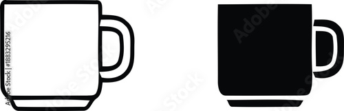 A simple graphic illustration of two black and white coffee mugs