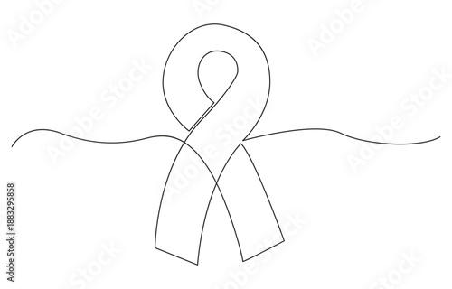 Continuous one line of breast cancer charity badge ribbon. AIDS awareness ribbon, poster banner Doodle vector illustration, AIDS Awareness Month. 