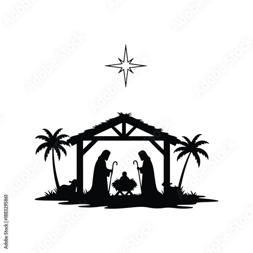Nativity Scene Holy Family Silhouette Vector