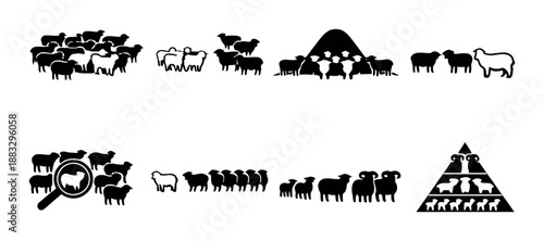 Black and white animal pictograms and pyramid diagram
