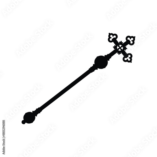 Ornate Cross Topped Staff Religious Silhouette