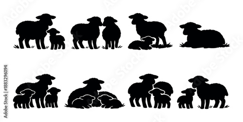 Silhouettes of horses and riders in various poses