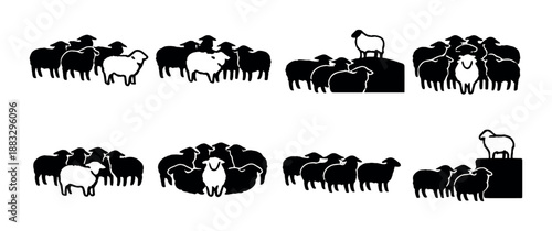 Silhouettes of sheep with varying light emphasis on dark gray background