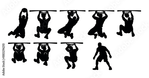 Male silhouettes performing pull-ups in various stages of exercise