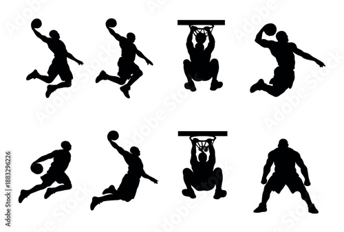 Dynamic silhouettes of athletes in motion with varied sports poses